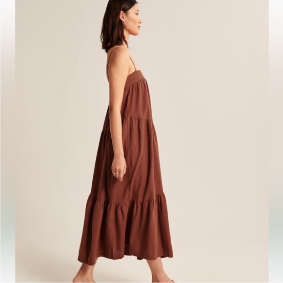 Abercrombie & Fitch Rust Adobe Linen Blend Tiered Maxi Dress Size XS - Picture 3 of 14